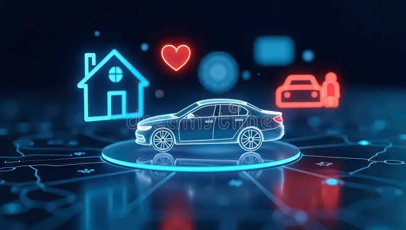A high-tech digital interface displaying real-time auto insurance rate comparisons and security encryption icons